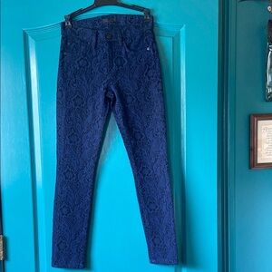 7 FOR ALL MANKIND STRETCH BROCADE NAVY JEANS SIZE 24